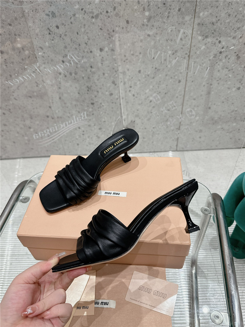 Miu Miu Leather Kitten-Heel Mule Sandals in Black