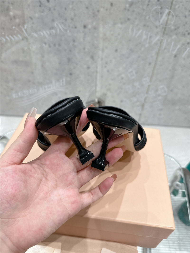 Miu Miu Leather Kitten-Heel Mule Sandals in Black