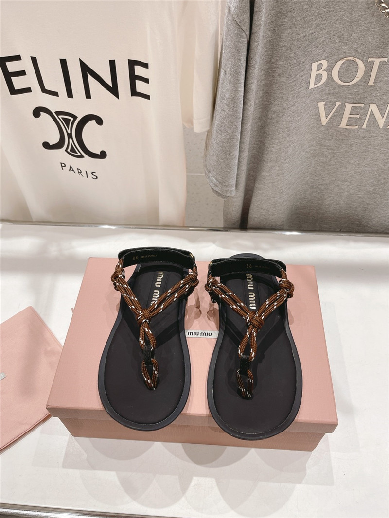 Miu Miu Riviere Brown Leather Cord Sandals
