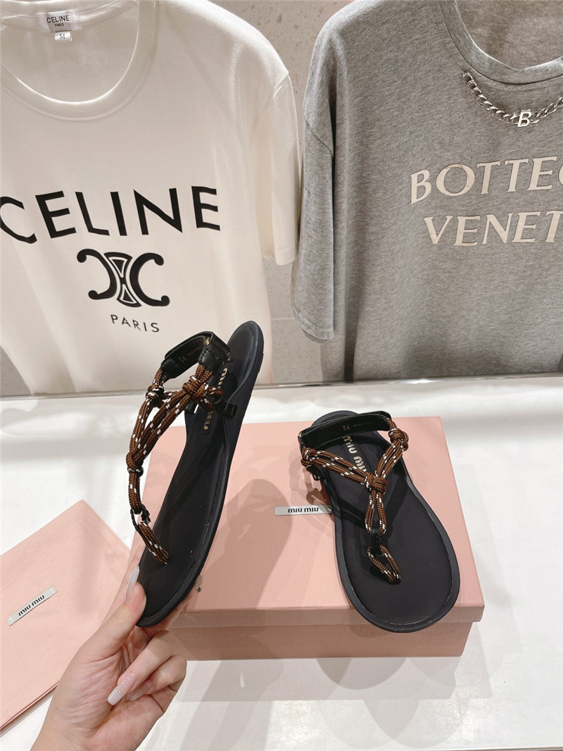 Miu Miu Riviere Brown Leather Cord Sandals