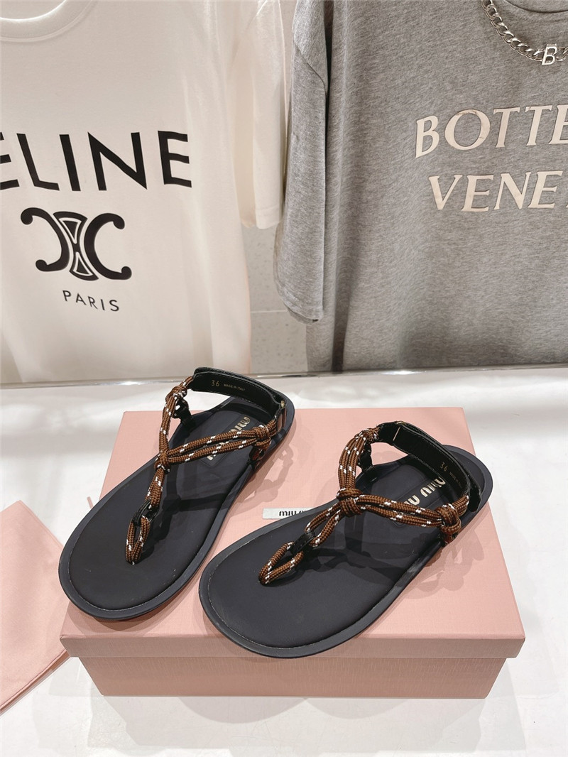 Miu Miu Riviere Brown Leather Cord Sandals
