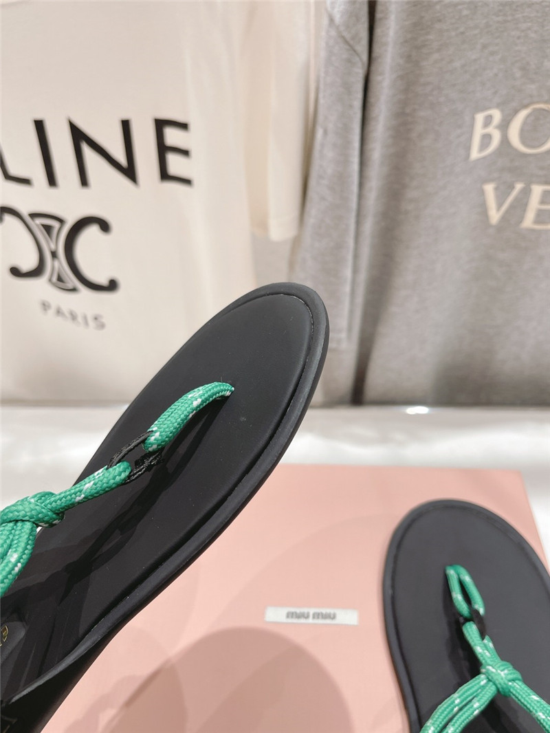 Miu Miu Riviere Green Leather Cord Sandals