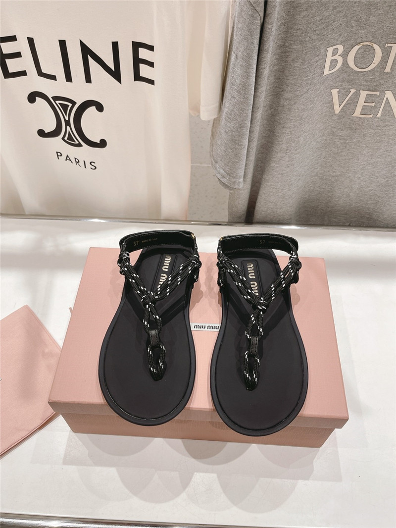 Miu Miu Riviere Black Leather Cord Sandals