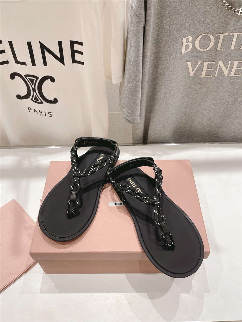 Miu Miu Riviere Black Leather Cord Sandals