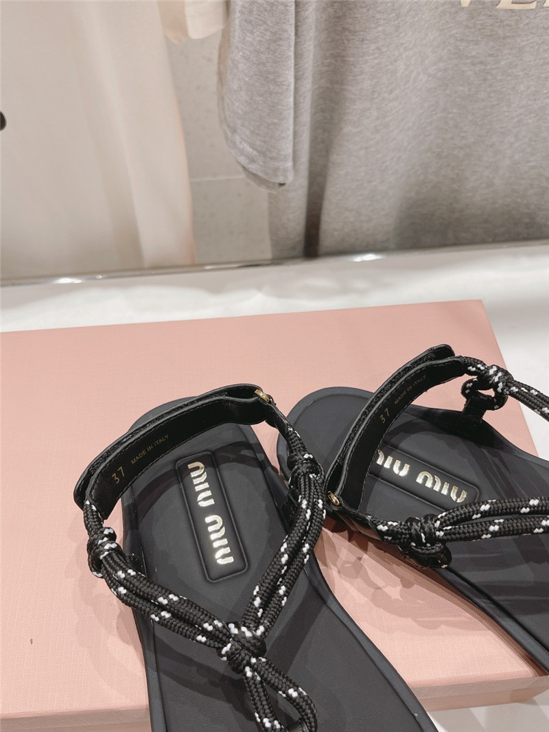 Miu Miu Riviere Black Leather Cord Sandals