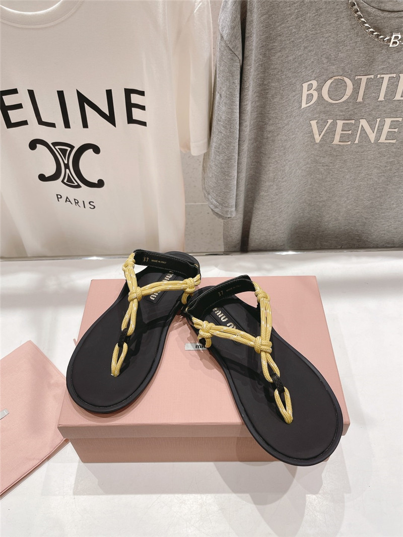 Miu Miu Riviere Yellow Cord and Leather Sandals