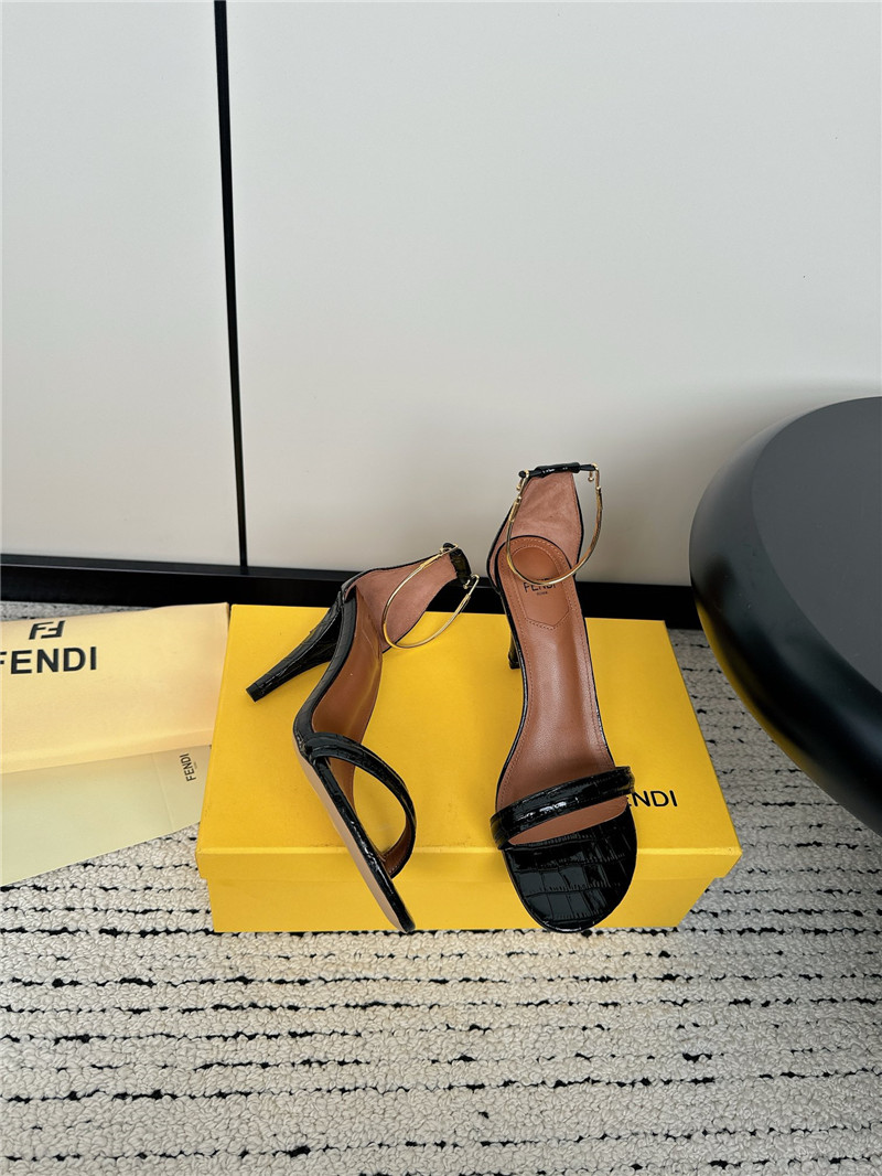 Fendi Keefa Black Leather Slingback Sandals