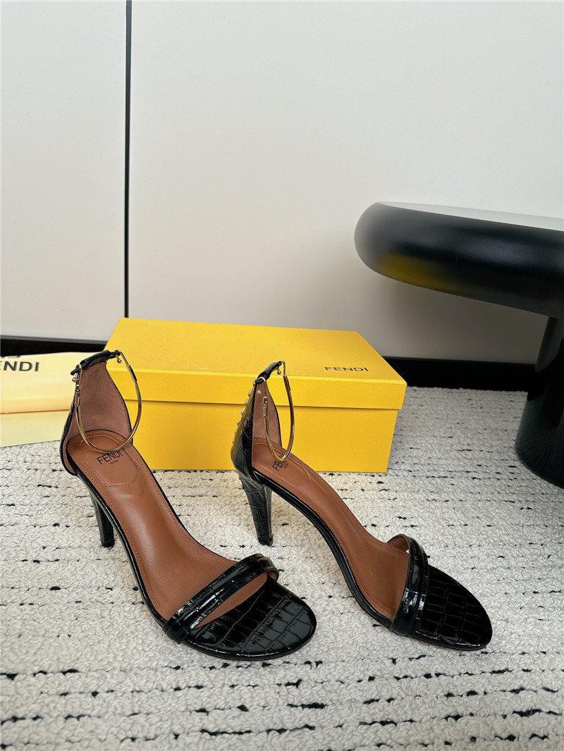 Fendi Keefa Black Leather Slingback Sandals