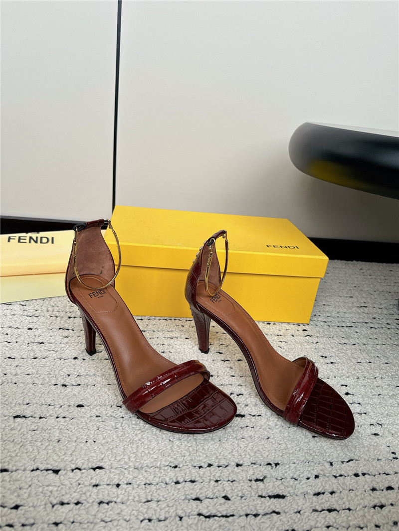 Fendi Keefa Burgundy Leather Slingback Sandals