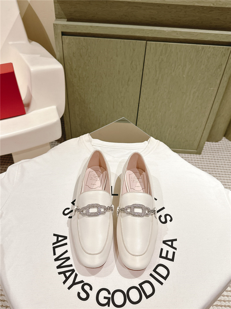 Roger Vivier Embellished White Leather Loafers