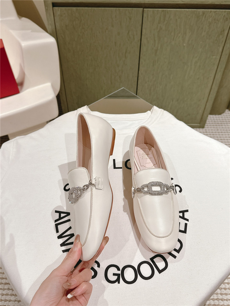 Roger Vivier Embellished White Leather Loafers