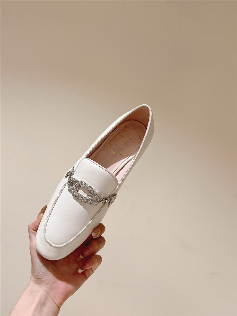 Roger Vivier Embellished White Leather Loafers