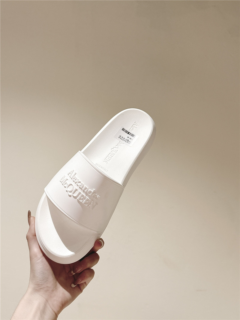 Alexander McQueen White Logo Flip Flops