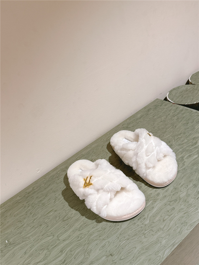 Louis Vuitton Fluffy Slippers White
