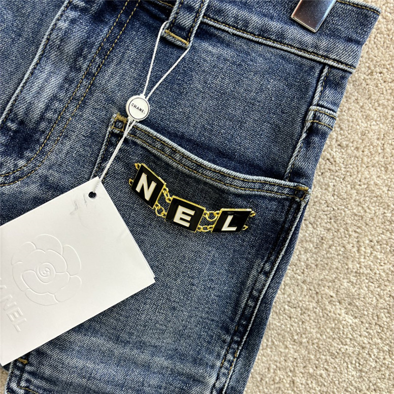 Ch**el chain embellished denim shorts replica clothes