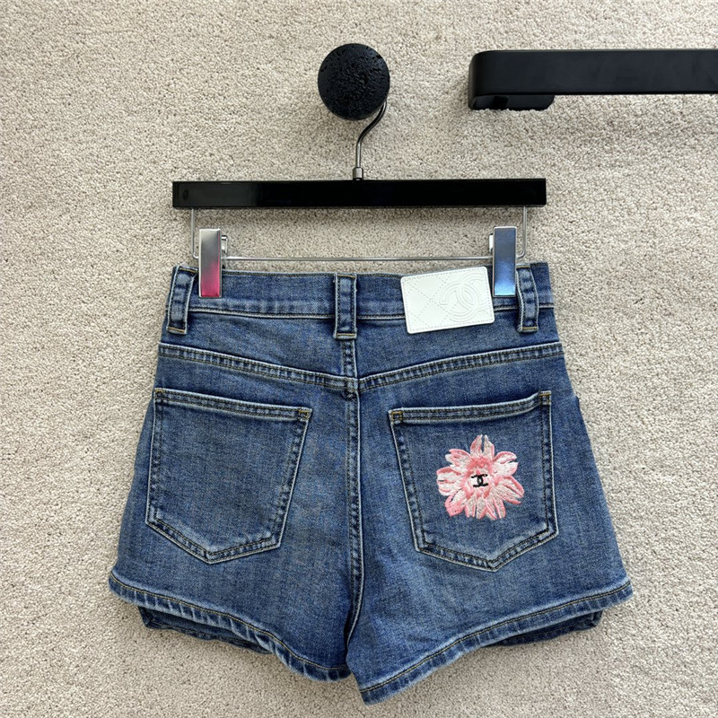 Ch**el chain embellished denim shorts replica clothes