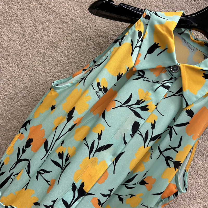 l0vis Vvtt0n lv floral print blue sleeveless dress replica clothes