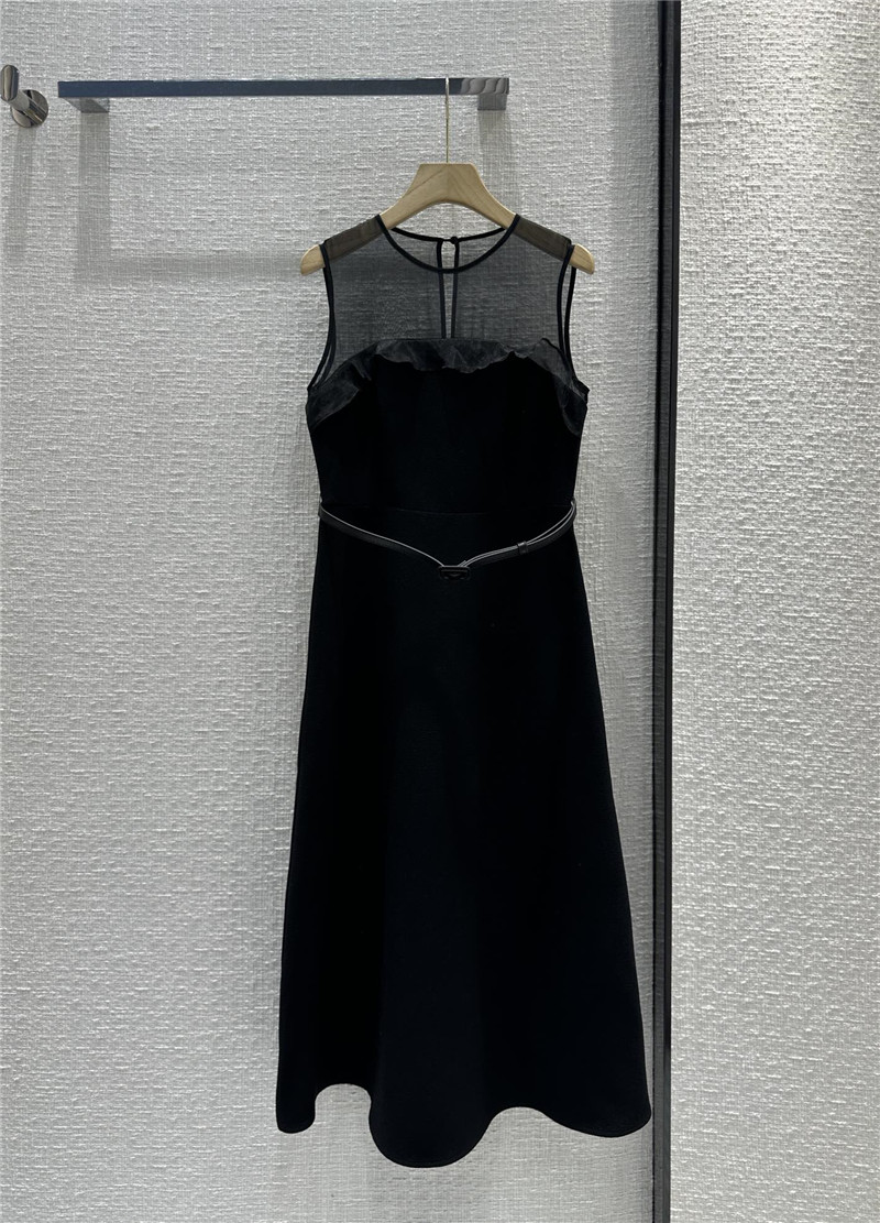 dior tulle stitching lace sleeveless long dress replica clothing