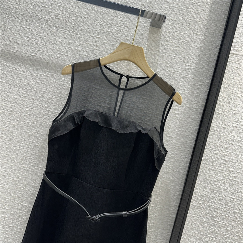 dior tulle stitching lace sleeveless long dress replica clothing