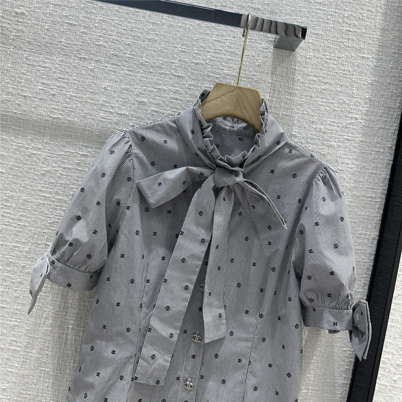 Dior Greyish-white Polka Dot Short-sleeved Shirt
