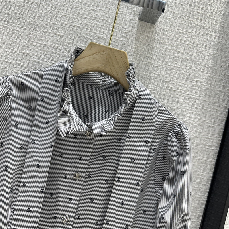 Dior Greyish-white Polka Dot Short-sleeved Shirt