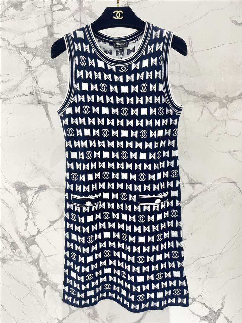 Ch**el bow print sleeveless knit dress replica d&g clothing
