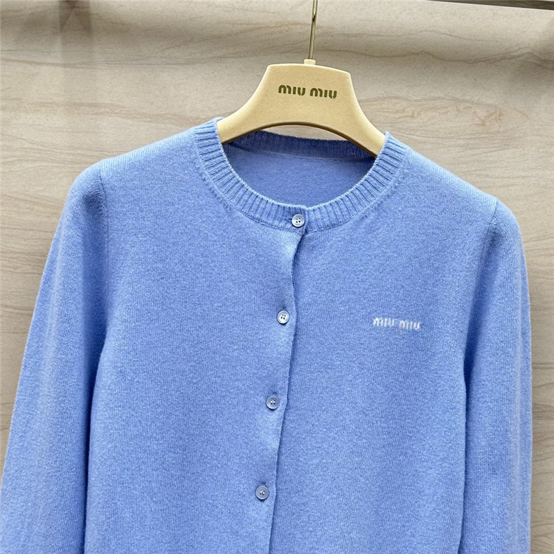 Miu Miu Logo Knit Cardigan Blue