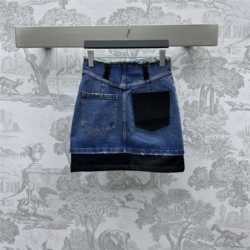 F**di leather patchwork denim skirt replica d&g clothing