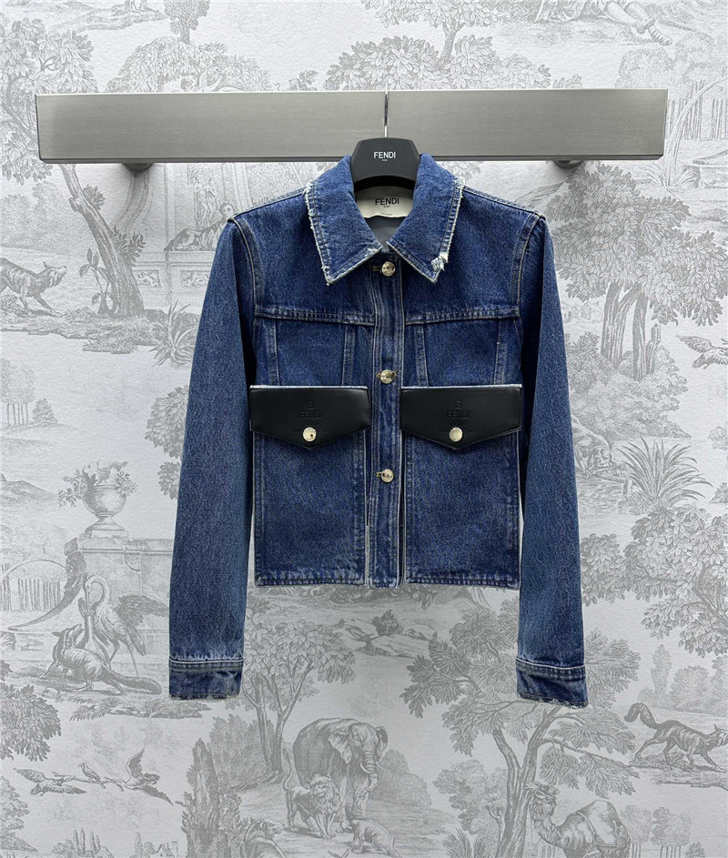 Fendi patchwork leather denim jacket replica clothing sites