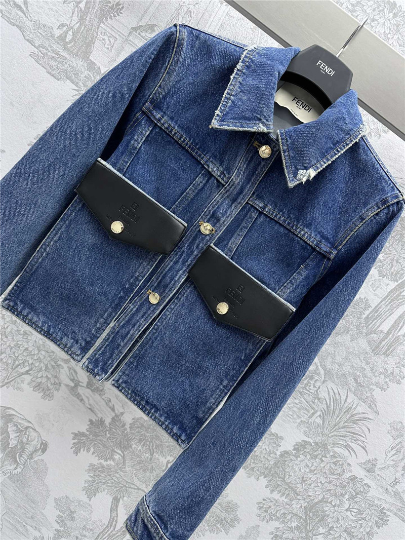 F**di patchwork leather denim jacket replica clothing sites