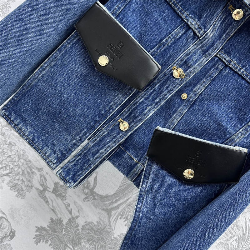 F**di patchwork leather denim jacket replica clothing sites