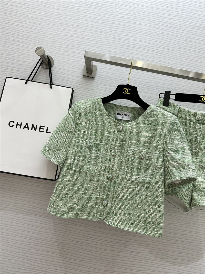 Ch**el soft tweed short-sleeved top + shorts replica clothes