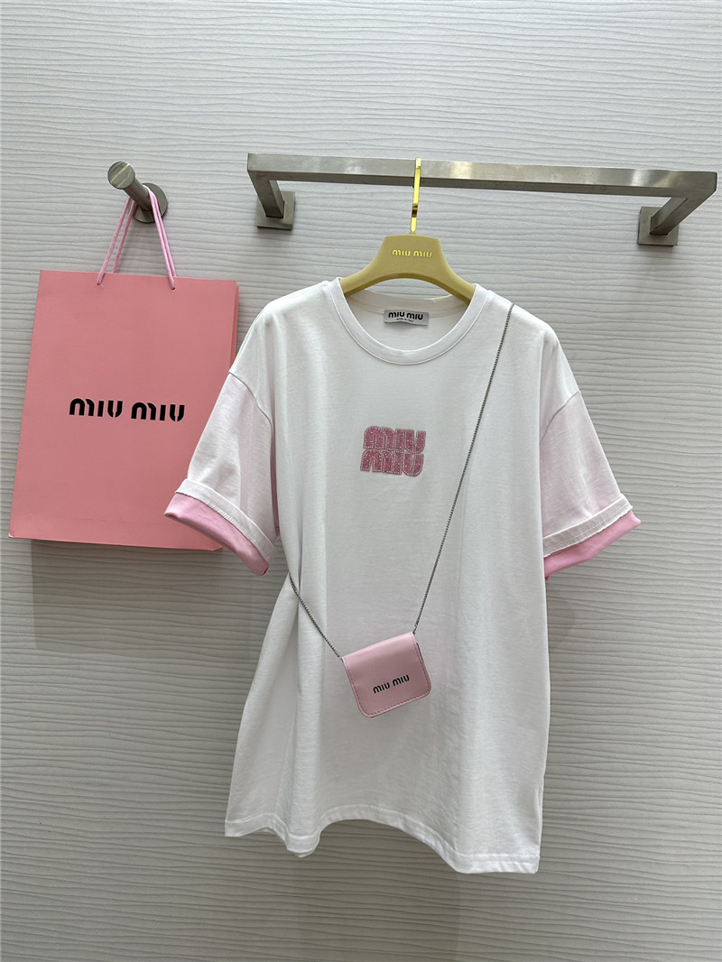 miumiu beaded contrast color T-shirt replica clothes