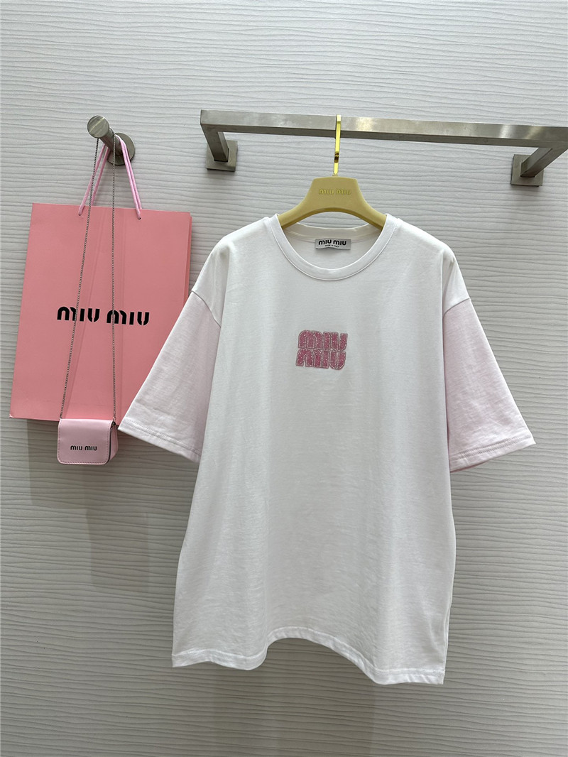 M1um1u beaded contrast color t-shirt replica clothes