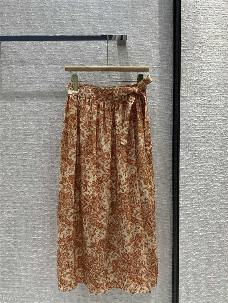 Loro Piana Leah Woodblock Botanic Print Self-Tie Midi Skirt
