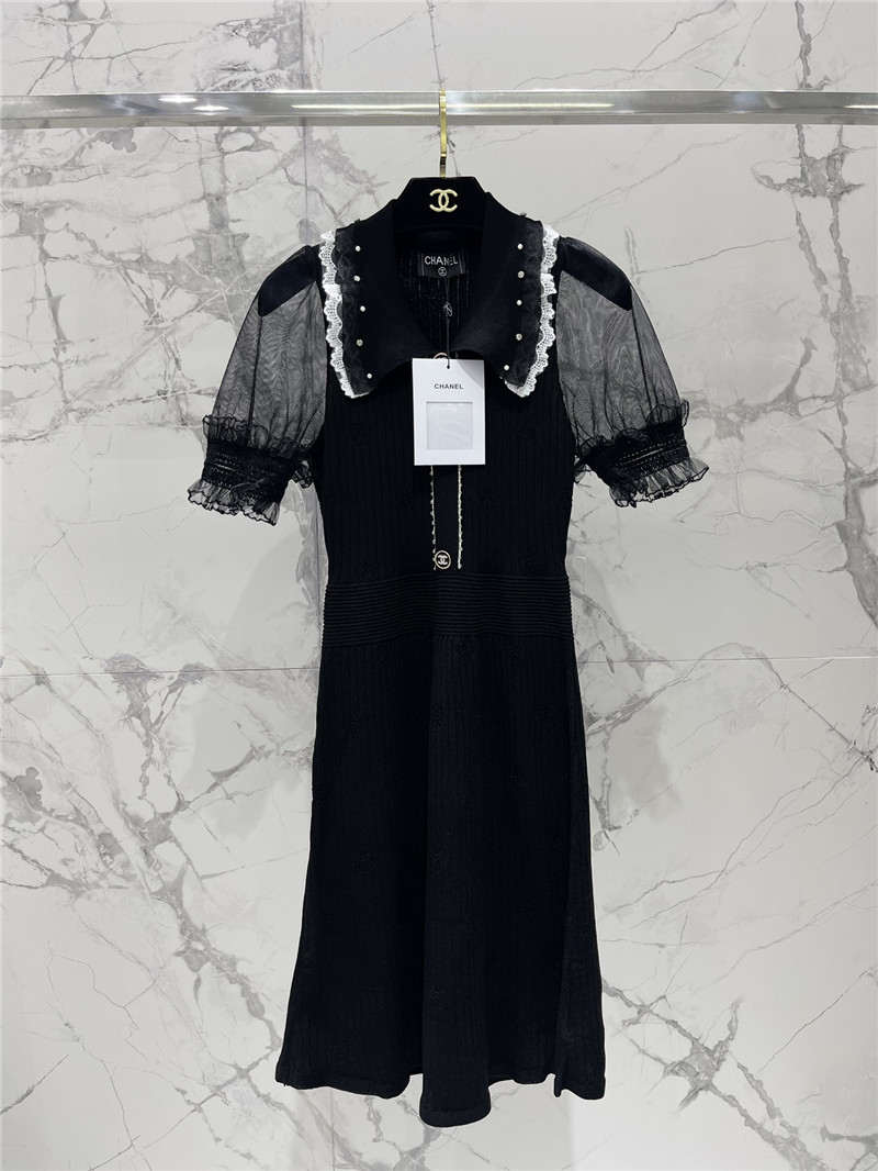 Chanel lace logo button lapel knit dress replica clothing