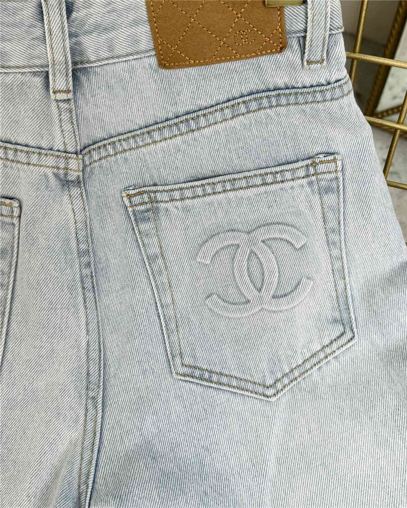 Ch**el denim wide-leg pants replica clothes