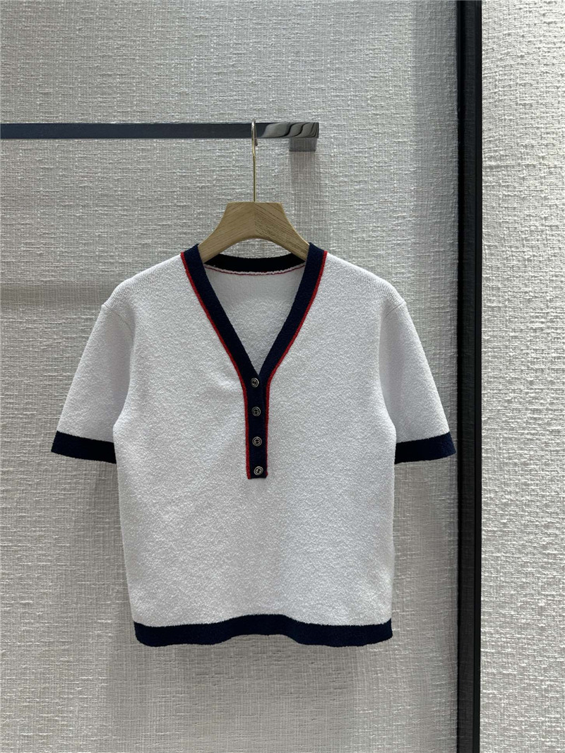 Gucci V-Neck Stretch Rib Cotton Top