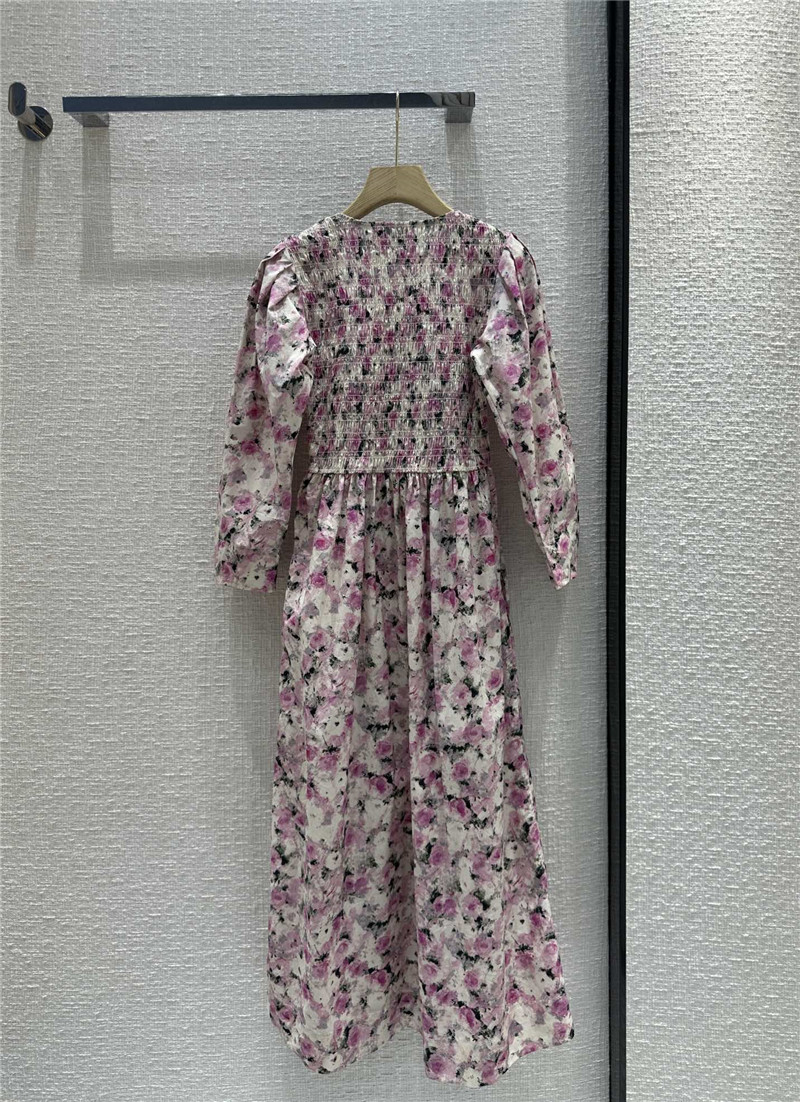 Ganni pink floral print puff sleeve dress replica clothes