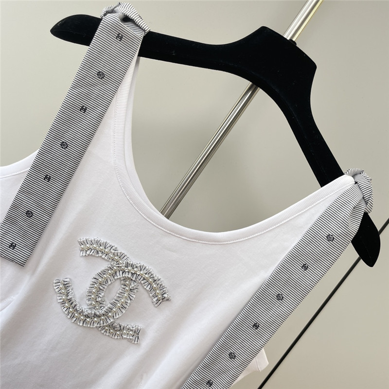 Ch**el ruffled logo cotton vest replica clothing