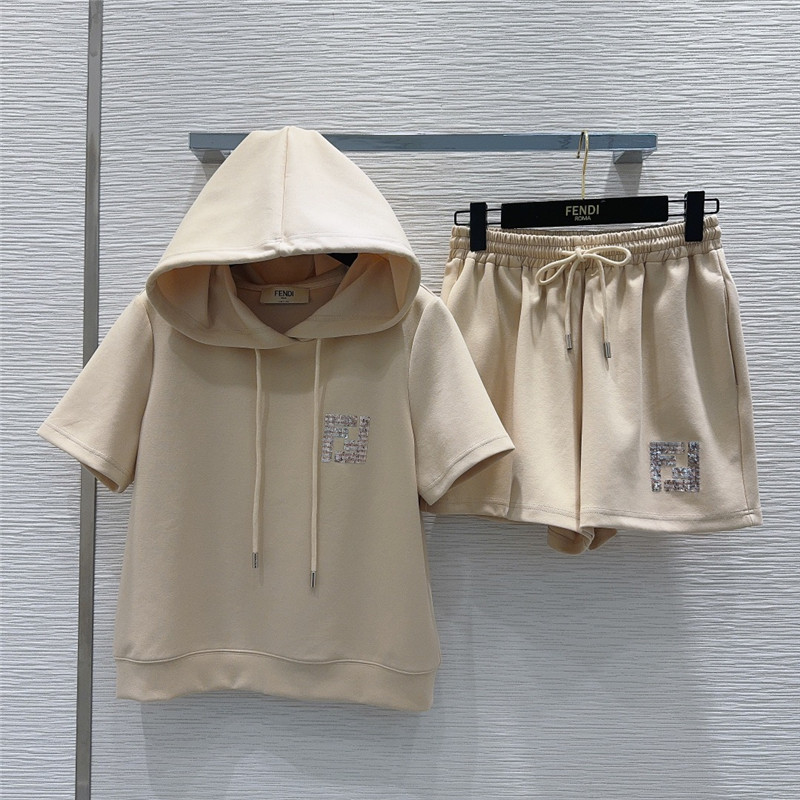 F**di hooded sweatshirt + sports shorts set replicas clothes