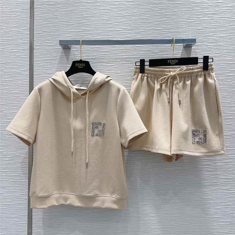 F**di hooded sweatshirt + sports shorts set replicas clothes