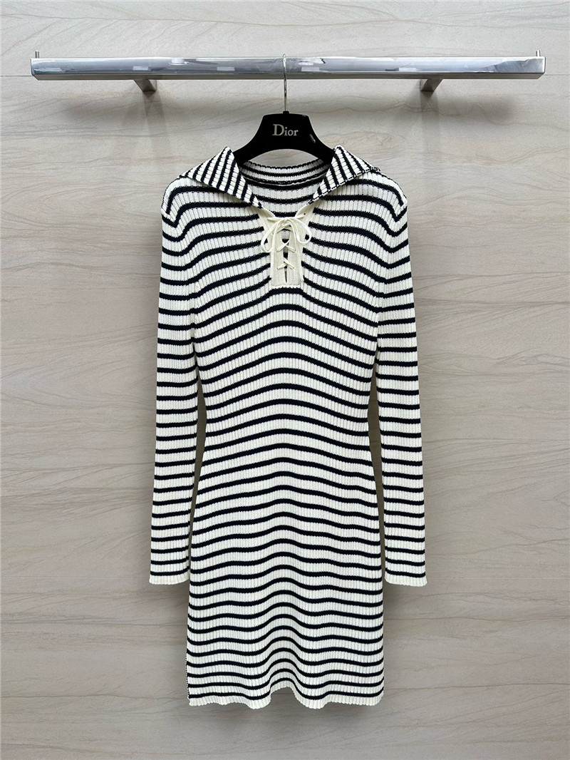 dior navy striped large lapel dress replica designer clothes