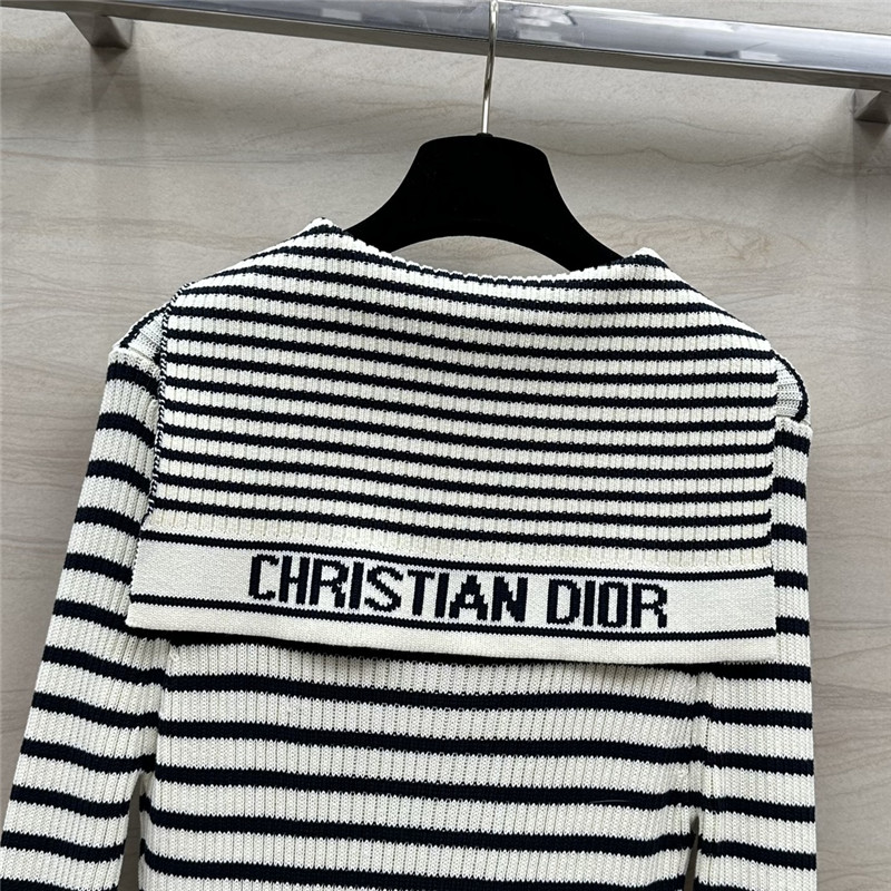 D10r navy striped large lapel dress replica designer clothes