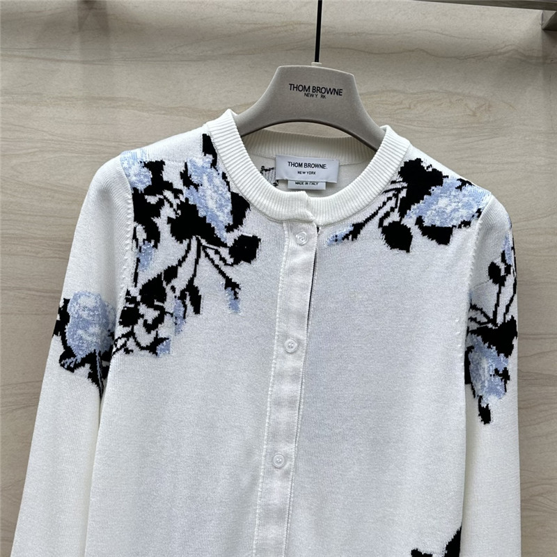 Thom Browne Floral-Intarsia Cashmere Cardigan