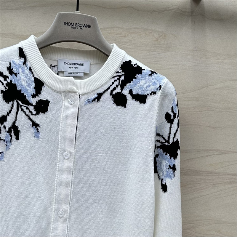Thom Browne Floral-Intarsia Cashmere Cardigan