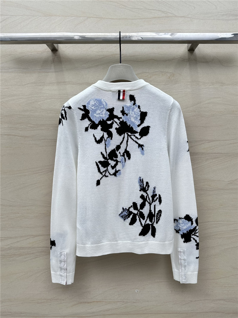 Thom Browne Floral-Intarsia Cashmere Cardigan