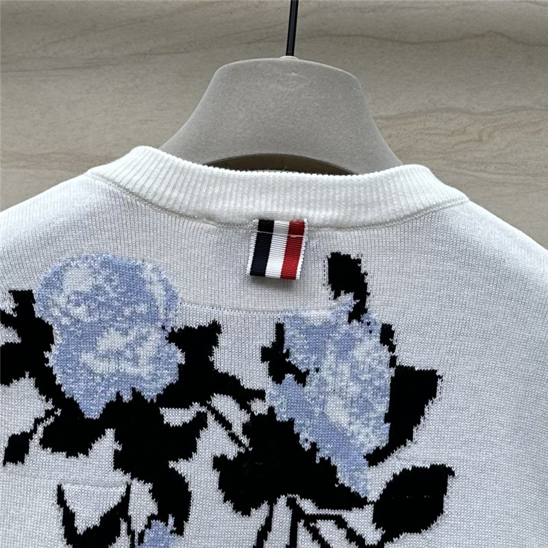 Thom Browne Floral-Intarsia Cashmere Cardigan