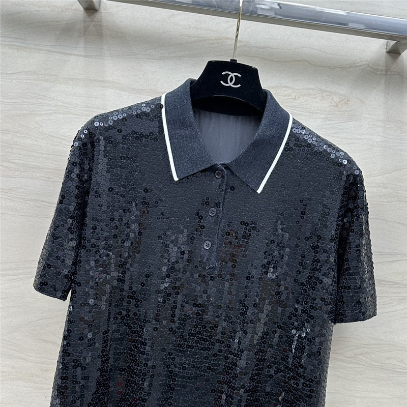 BC sequined silk wool polo top replica d&g clothing