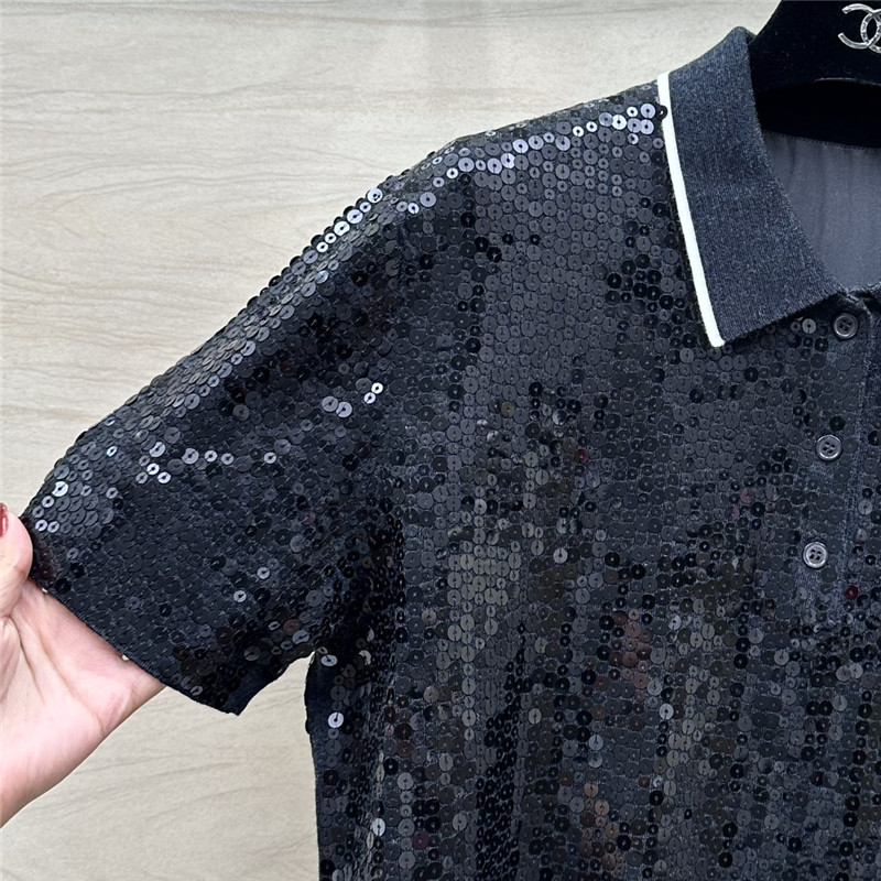 BC sequined silk wool polo top replica d&g clothing